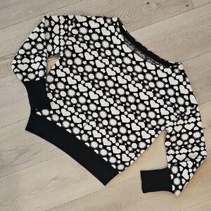 Anthropologie Maeve Boat Neck Sweater Black & White Heart Sun Print,‎ Small